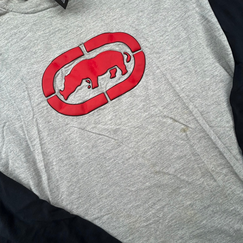 Vintage Ecko Unltd Long Sleeve Raglan Shirt Grey Black Red Rhino Y2K Mens Medium - Picture 5 of 7